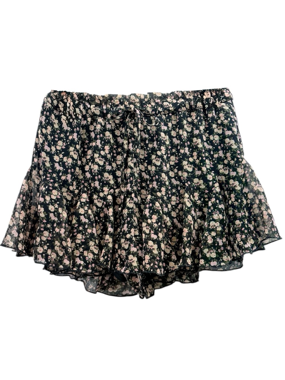 American Eagle Outfitters Black Floral Boho Cottage Prairie Ruffle Skort Size S